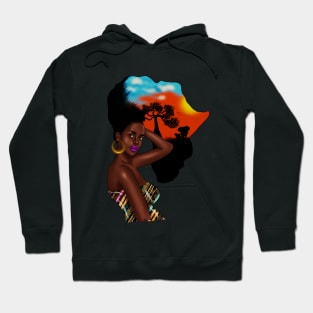 Afro African Woman with Africa map Hair Hoodie